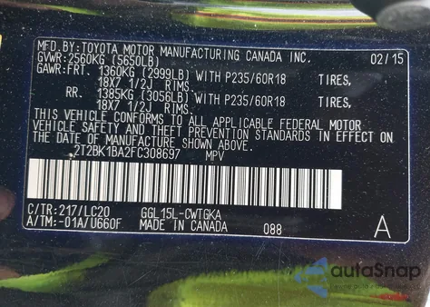 2015 Lexus Rx 350 z USA, uszkodzony, nr VIN 2T2BK1BA2FC308697